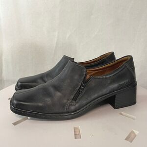 Josef Seibel Black Genuine Leather Block Heel Loafer Comfort Shoes Women Size 38